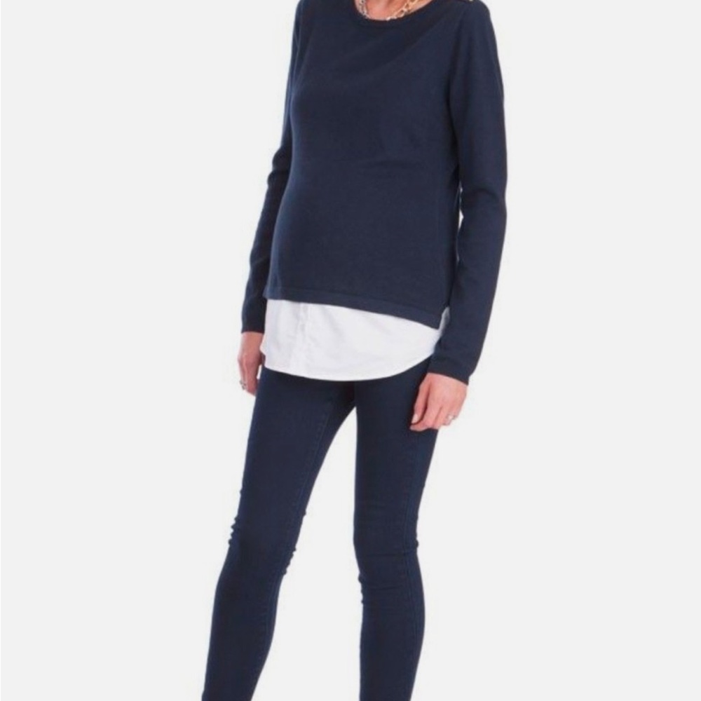 Elegant Navy Women's Crew Neck Nursing Sweater